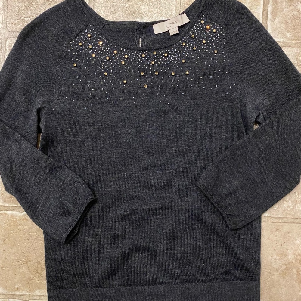 LOFT | 3/4 sleeve sweater with beaded detail